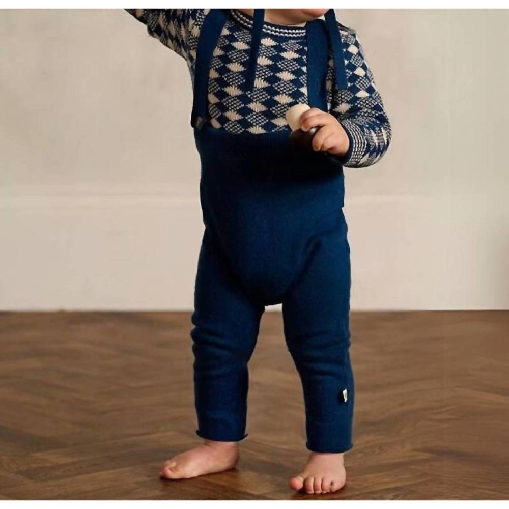 NEW THE BONNIE MOB babys sweater set dungaree jumpsuit in navy mix